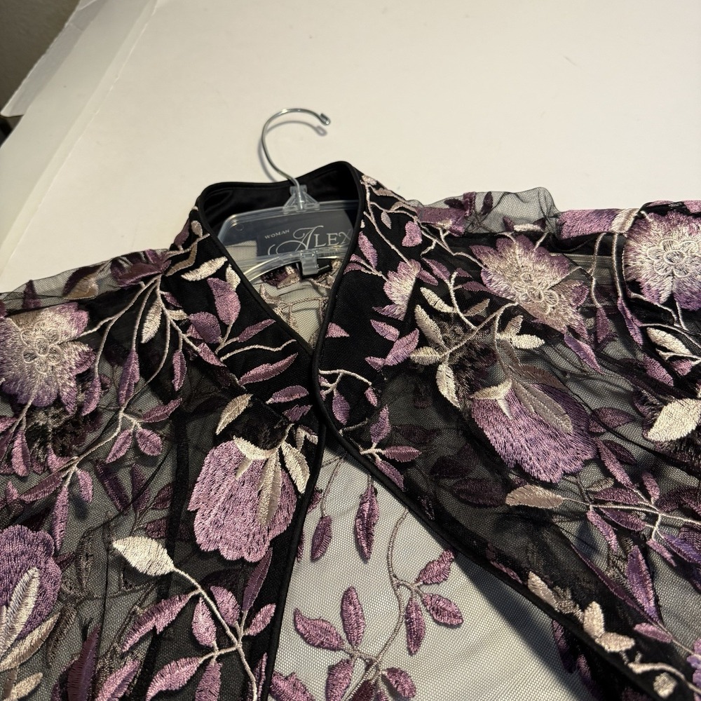 Alex Evenings Lace Floral Sheer Cardigan 1X 3/4 Sleeve Cover Up Formal Preppy - Picture 9 of 11